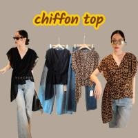 ราคา เสื้อแขนกุดผ้าชีฟองอกไขว้ระบายข้าง chiffon top (42507391965)