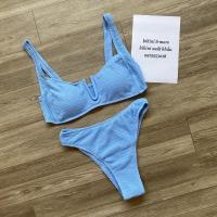 ราคา [BKN1314] <AU> BLUE/NEON PINK BIKINI SET ผ้าริบร่องคอวี (HIGH RISE) (40913491685)