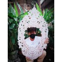 ราคา กรอบกระจกไม้จริงแกะสลักฉลุลายดอกพุดตานดอกไม้มงคลแข็งแรงสวยงามทนทานติดตั้งง่ายพร้อมกระจกเงา กรอบกระจกไม้สไตล์วินเทจสีขาว (14142698882)