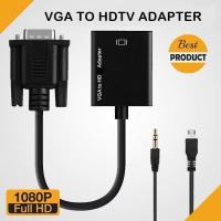 ราคา 1080P VGA to HDMI Video Converter Adapter with Mini USB Power Cable 3.5mm Audio Cable vga2hdmi for HDTV DVD PC (26189979822)
