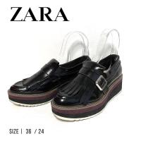 ราคา ZARA รองเท้า หนัง โรฟเฟอร์ ส้นตึก สีดำ size36 มือสอง (4577232930)