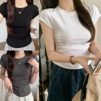 ราคา KaeKai พร้อมส่ง เสื้อยืด สำหรับสตรี สไตล์ลำลอง คอกลม แขนสั้น แต่งจับจีบข้าง แฟชั่นสไตล์ผู้หญิง (26200743246)