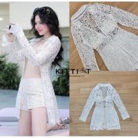 ราคา ชุดเซ็ทใส่เที่ยวผ้าลูกไม้สีขาว 3 ชิ้นเสื้อครอป + กางเกงขาสั้น + เสื้อคลุมตัวยาว (24543890886)