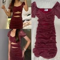 ราคา เดรสผ้ามุ้งมีกลิตเตอร์ สีแดง มือสอง (27772252268)