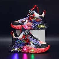 ราคา SUGE รองเท้าผ้าใบเด็กชาย มีไฟ LED เรืองแสง ลายการ์ตูนสไปเดอร์แมนsize:16.8" (24389710861)