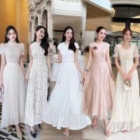 ราคา S-XXL ชุดเดรสยาวลูกไม้ สีขาว/ครีม/น้ำตาล ใส่ออกงาน ทำงาน ไปงานแต่งงานบุญงานบวช #ชุดอั้ม #Rattana #stylista #athena (28832514433)