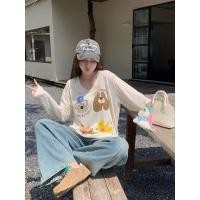 ราคา เสื้อยืดแขนยาวหญิง ผ้าลินิน พิมพ์ลายตัวอักษรสัตว์น่ารักสุนัข สไตล์ U-neck สำหรับฤดูใบไม้ผลิและฤดูใบไม้ร่วง (43765041668)