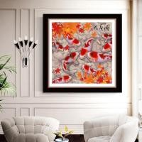 ราคา ครอสติสคริสตัล Diamond painting ชุดอุปกรณ์ เม็ดกลม ติดเต็มแผ่น 50x50 cm ปลา ปลาคราฟ ปลามงคล ฮวงจุ้ยปลา (18960783394)