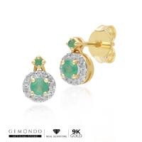 ราคา Gemondo ต่างหูทองคำ 9K ประดับมรกต (Emerald) ล้อมเพชร สไตล์คลาสสิกทรงกลม ดีไซน์ระย้า (18379650249)