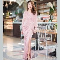 ราคา ชุดไปงานแต่งงานสีชมพู เดรสยาวแขนยาว แบบสวย เรียบหรูดูแพง ชุดราตรี ชุดไปงานแต่งงาน ชุดออกงาน (7937850509)