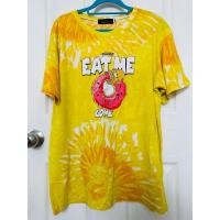 ราคา เสื้อยืดคอกลม เสื้อคอกลม แขนสั้น สีเหลือง ลายมัดย้อม Size XL(มือสอง) (27452737478)
