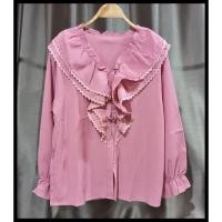 ราคา เสื้อแฟชั่น เสื้อทำงาน กระดุมหน้า แต่งระบาย แขนยาว (22746683214)