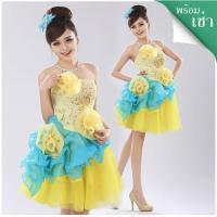 ราคา (สนใจเช่าสอบถามทางแชท)ชุดแฟนซีสั้นแต่งดอกไม้สามมิติสีฟ้าเหลือง (29954291983)