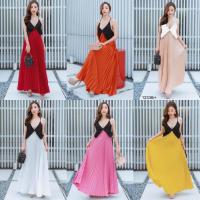 ราคา Dress เดรสสายเดี่ยว กระโปรงแต่งอัดพลีทและไม่อัดพลีท มีซิปหลัง 12336 (20982025436)