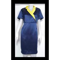 ราคา เดรสสีน้ำเงินกรมท่า ผ้ามันเงา คอปกเหลือง ป้าย Principal Size 4 เดรสทำงาน D120 (27128195823)