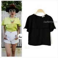 ราคา เสื้อแฟชั่นผ้าฮานาโกะ สีดำ ตัดแต่งระบายไหล่ สวยหวาน สไตล์เกาหลี (141106771)
