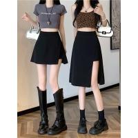 ราคา WL S--4XL กระโปรงเอวสูงทรงเข้ารูปผ่าหน้าเนื้อผ้า กระโปรงทำงาน ผ้าฮานาโกะ กระโปรงดํา (21181512828)