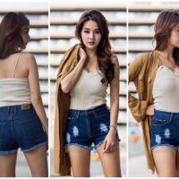 ราคา กางเกงยีนส์ขาสั้นแต่งโซ่ปลายขา งานป้ายOops!! (3536269934)