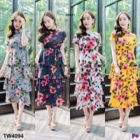 ราคา แม็กซี่เดรสลายดอกไม้ 4 ชั้นระบาย แขนสั้น (926087456)