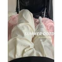 ราคา กางเกง Fuyamamoto สีขาวนมผู้หญิงฤดูร้อนเอวสูงหลวมตรงทรงกระบอกขนาดเล็กสบาย ๆ น้ำแข็งกางเกงขากว้างกางเกงขายาว (28061329085)