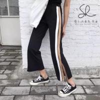 ราคา New กางเกงแต่งแถบด้านข้าง ผ่าข้าง เป็นทรงเอวสูง (293648363)