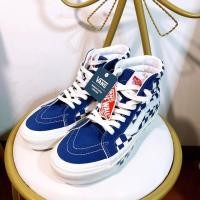 ราคา VANS Van SC8-Hello Style 38 Casual High-Top Checkered รองเท้าผ้าใบสีฟ้าและสีขาวสําหรับผู้ชายและผู้หญิง -1712 (40421242576)