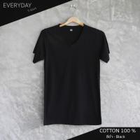 ราคา เสื้อแขนสั้น คอวี (สีดำ) ผ้าคอตตอน 100% ผ้านุ่มใส่สบาย เสื้อยืด (4753199960)