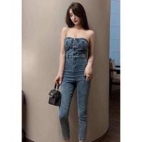 ราคา Jumpsuit จั้มสูทยีนส์เกาะอก ผ้ายีนส์ยืดเดนิม (14264811368)
