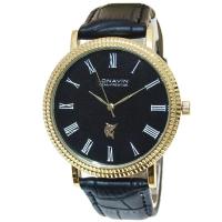 ราคา ส่งฟรี เก็บเงินปลายทาง นาฬิกาข้อมือ CONAVIN แท้ เลขโรมัน เรือนทอง สายหนังสีดำ (4244952433)