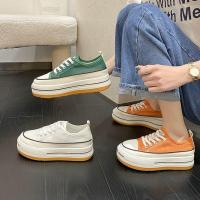 ราคา พร้อมส่ง 1910/3 รองเท้าผ้าใบเสริมส้นสายสตรีท ใส่สบายสไตล์วินเทจ (21076152345)