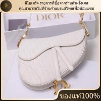 ราคา ใหม่ มีใบเสร็จ อุปกรณ์เสริมที่สมบูรณ์ DIOR สีขาว กระเป๋า Saddle ของแท้ 100 (29892194279)