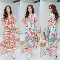 ราคา พร้อมส่งในไทย Maxi Dress Bohemian Style แม็กซี่เดรสยาวผ้าโพลีเอสเตอร์ปริ้นลายสไตล์โบฮีเมียน เดรสใส่เที่ยวคาเฟ่ถ่ายรูป (23484150223)