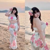ราคา Set2ชิ้น เกาะอก+กระโปรงยาวลายดอก ชุดสาวอวบ Freesize (42900476238)