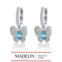 ราคา Madelin ต่างหูเงินแท้ชุบทองคำขาว ต่างหูห่วงล็อคผีเสื้อฝังเพชร Earring S925 Platinum (21394619435)