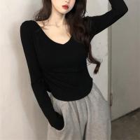 ราคา [DDE] เสื้อยืดแขนยาวคอวีสลิมฟิตสําหรับฤดูใบไม้ร่วงของผู้หญิง (41416819740)