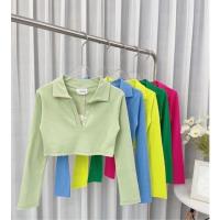 ราคา เสื้อครอปแขนยาว ครอปแขนยาวคอปก G-rose เสื้อครอปงานZara เสื้อครอปคอปก (23900267918)