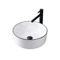 ราคา อ่างล้างหน้าแบบวางบนเคาน์เตอร์ (ไม่รวมก็อกน้ำ) อ่างล้างมือ อ่างล้างหน้าสีขาวขอบดำ ขนาด 36*36*12 ซม. (15650195597)