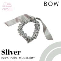 ราคา ยางรัดผมผ้าไหมแท้ รุ่น Bow สี Silver ยางผ้าไหมถนอมเส้นผม mulberry แท้ 100% mulberry silk scrunchie (29510077820)