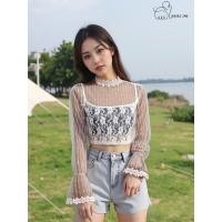 ราคา เสื้อยืดซีทรูแฟชั่นลูกไม้ คอปีน ทรงพอดีตัว สวยปัง (40866106443)