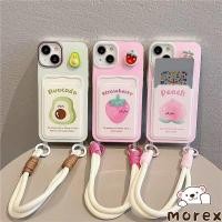 ราคา กระเป๋าสตางค์ลายสตรอเบอร์รี่พีชอะโวคาโดสายคล้องสองเส้นเคสไอโฟน 13 12 15 11 14 Pro Max X XS XR Max 7 8 14 15 Plus SE 2020 (28108998088)