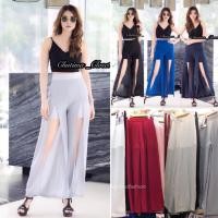 ราคา กางเกงผ้าชีฟองหนาเกรดดี ผ่าด้านหน้า (41960865441)