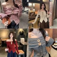 ราคา Evelynเสื้อเปิดไหล่ไหมพรมน่ารักๆ แขนยาว สไตล์เกาหลี เสื้อปาดไหล่ข้างเดียว สีพื้นทรงรัดตัว ส่งไวจากไทย#25116 (29563968791)