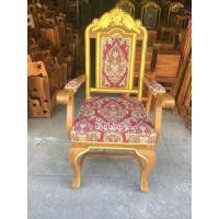 ราคา เก้าอี้หลุยส์ไม้สัก (ส่งฟรี) หัวมงกุฎบุเบาะผ้าสีแดง (25507046573)
