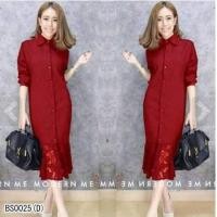 ราคา เดรสเชิ้ตยาว เดรสสีแดง สวย สุภาพ เดรสออกงาน เดรสใส่ทำงานเดรสปกเชิ้ต ต่อชายระบายลูกไม้ พร้อมส่ง (43057277533)