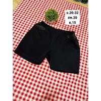 ราคา กางเกงขาสั้นสีดำแต่งขอบกระเป๋าหนังเงา (29036811405)