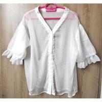 ราคา F224 เสื้อคอวีแต่งลูกไม้แขนระบายสาวอวบ (27604345815)