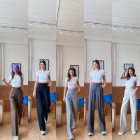 ราคา กางเกงขายาวเอวสูงทรงกระบอกขอบเอวแต่งธนูเกร๋ๆซิปข้างS-XL (22439150903)
