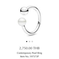 ราคา PANDORA แท้ Contemporary Pearl Open Ring ของแท้ Size 54 มุกแท้ (2387247722)