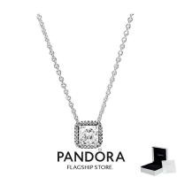 ราคา 100% PANDORA S925 จี้สร้อยข้อมือเครื่องประดับเงินสเตอร์ลิง Square Sparkle Halo Necklace (27280815225)