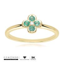 ราคา Gemondo แหวนทองคำ 9K ประดับมรกต (Emerald) และเพชร (Diamond) ทรงดอกไม้ล้อมสไตล์คลาสสิก (19156241326)